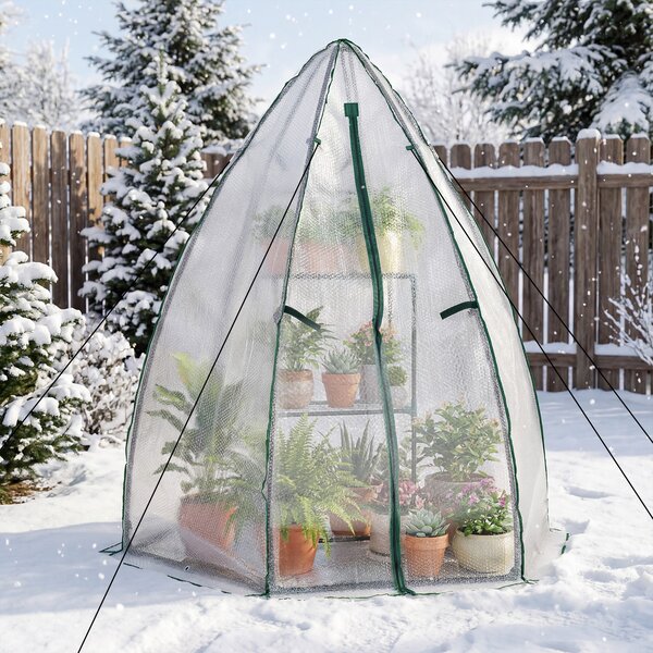 Costway Mini serra portatile pe bolle pesante porta cerniera finestra rete pavimento, Serra cupola piccola esterno kit 160x139x182 cm