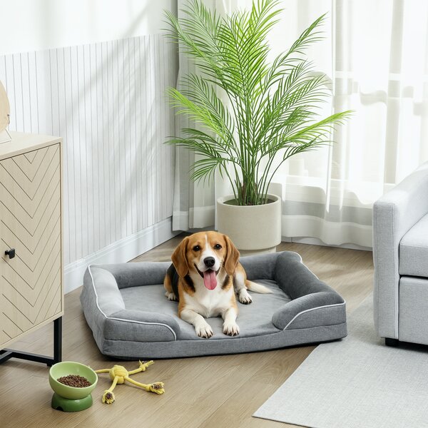PawHut Letto per Cani Taglia Media Letto per Gatti con Base Antiscivolo Fodera Rimovibile e Lavabile 91,5x68,5x16,5 cm Grigio | Aosom Italy