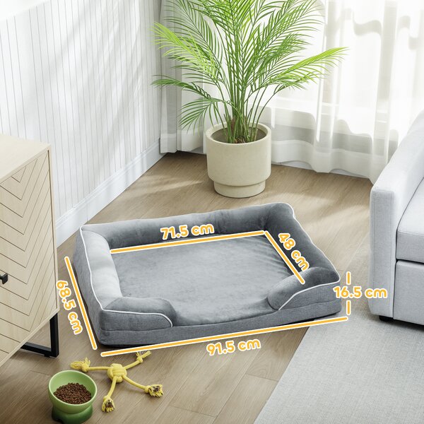 PawHut Letto per Cani Taglia Media Letto per Gatti con Base Antiscivolo Fodera Rimovibile e Lavabile 91,5x68,5x16,5 cm Grigio | Aosom Italy