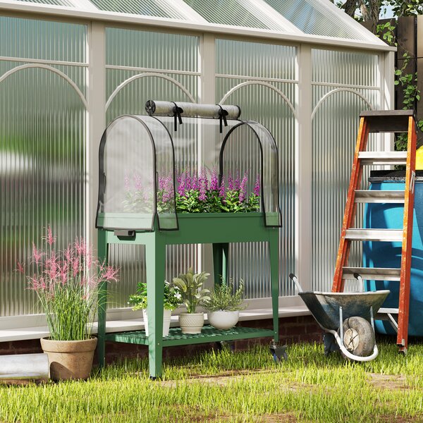 Outsunny Orto Urbano Rialzato con Ruote Copertura a Serra e Ripiano Inferiore per Coltivazione Piante 80x40x120 cm Verde | Aosom Italy