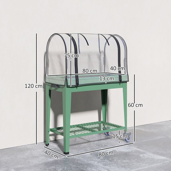 Outsunny Orto Urbano Rialzato con Ruote Copertura a Serra e Ripiano Inferiore per Coltivazione Piante 80x40x120 cm Verde | Aosom Italy