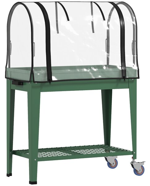 Outsunny Orto Urbano Rialzato con Ruote Copertura a Serra e Ripiano Inferiore per Coltivazione Piante 80x40x120 cm Verde | Aosom Italy
