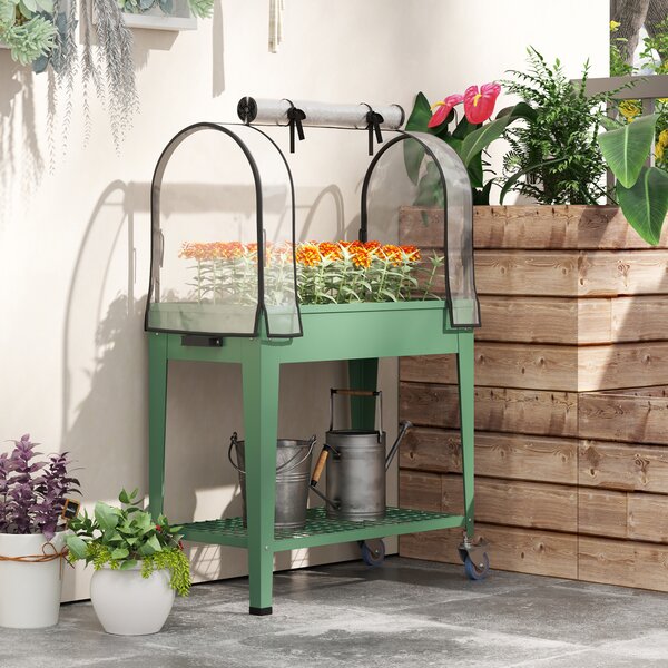 Outsunny Orto Urbano Rialzato con Ruote Copertura a Serra e Ripiano Inferiore per Coltivazione Piante 80x40x120 cm Verde | Aosom Italy