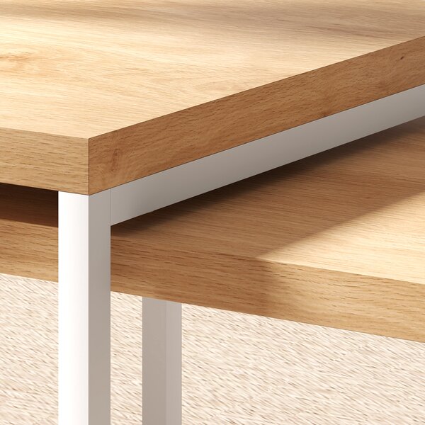 HOMCOM Set di 2 Tavolini da Salotto Tavolini Impilabili Struttura in Metallo per Soggiorno 90x48x42 cm e 59x42x36 cm Naturale e Bianco | Aosom Italy
