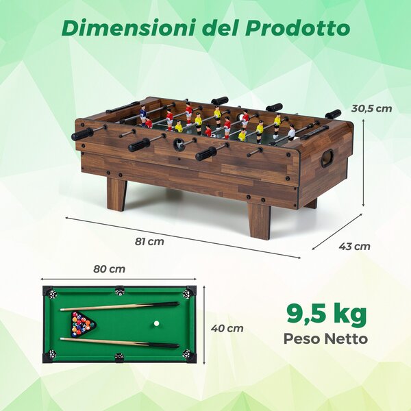 Costway Set di tavoli da gioco 4 in 1 calcio balilla biliardo ping pong, Tavolo multi-gioco hockey accessori per casa sala giochi Marrone