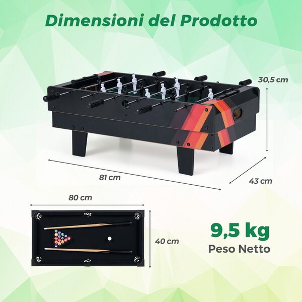Costway Set di tavoli da gioco 4 in 1 calcio balilla biliardo ping pong, Tavolo multi-gioco hockey accessori per casa sala giochi Nero