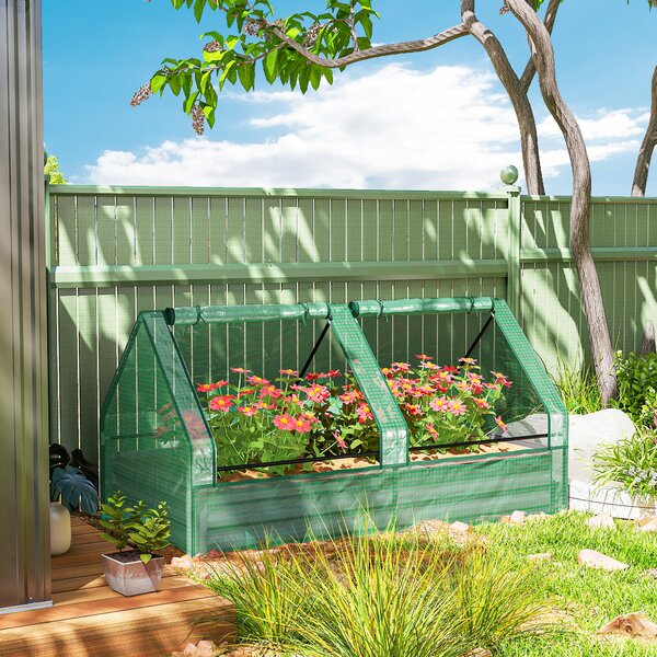 Outsunny Fioriera Esterna Grande con Mini Serra con Base Aperta per Patio Terrazza Balcone 185x95x92 cm Grigio e Verde | Aosom Italy