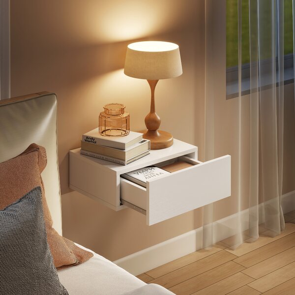 HOMCOM Set di 2 Comodini Sospesi con 1 Cassetto Montati a Parete Stile Moderno per Camera da Letto 40x30x15 cm Bianco | Aosom Italy