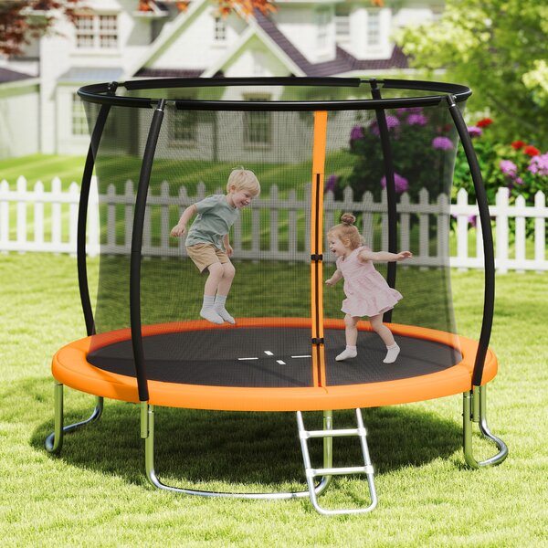 Costway Trampolino da esterno 366 cm con rete di sicurezza e scala, Trampolino ricreativo pesante per bambini e adulti Arancione