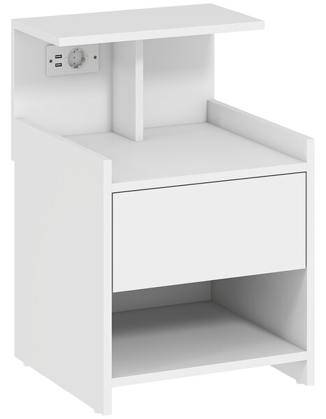 HOMCOM Comodino con Stazione di Ricarica Porte USB Cassetto e Ripiani Comodino da Camera 40x40x60 cm Bianco | Aosom Italy