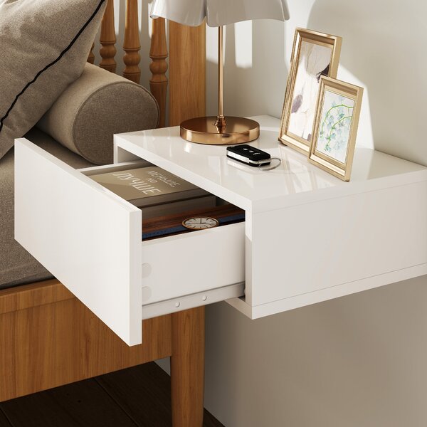HOMCOM Set di 2 Comodini Sospesi con 1 Cassetto Montati a Parete Stile Moderno per Camera da Letto 40x30x15 cm Bianco | Aosom Italy