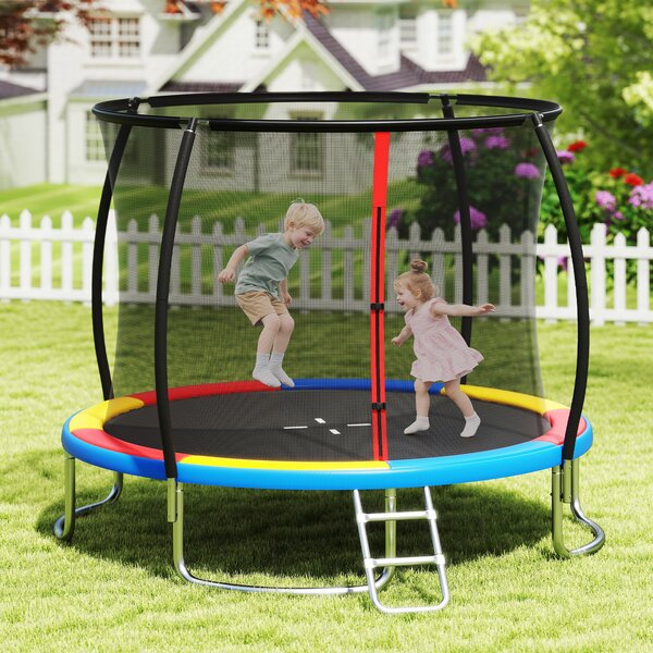 Costway Trampolino da esterno 366 cm con rete di sicurezza e scala, Trampolino ricreativo pesante per bambini e adulti Colorato