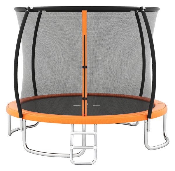 Costway Trampolino da esterno 366 cm con rete di sicurezza e scala, Trampolino ricreativo pesante per bambini e adulti Arancione