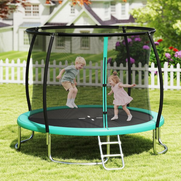 Costway Trampolino da esterno 366 cm con rete di sicurezza e scala, Trampolino ricreativo pesante per bambini e adulti Verde