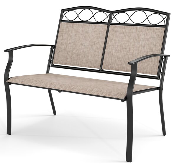 Costway Panca esterno 2 persone metallo robusto tessuto traspirante, Divanetto patio braccioli curvi giardino veranda piscina 300kg