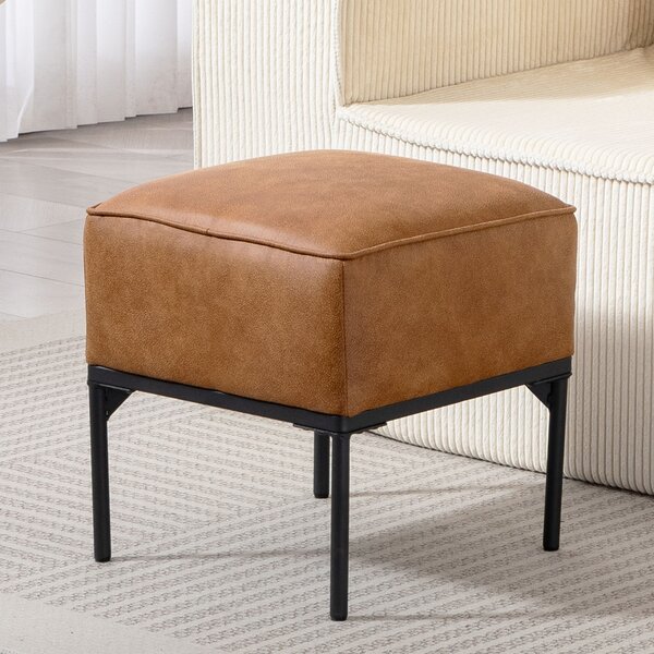 HOMCOM Poggiapiedi Salotto Pouf Basso Rivestito in PU con Gambe in Acciaio Imbottitura Spessa Ottoman per Divano Marrone | Aosom Italy