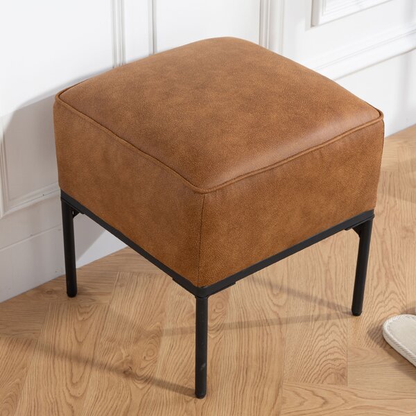 HOMCOM Poggiapiedi Salotto Pouf Basso Rivestito in PU con Gambe in Acciaio Imbottitura Spessa Ottoman per Divano Marrone | Aosom Italy