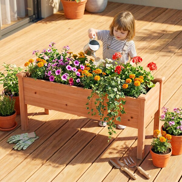 Costway Fioriera rialzata in legno di abete, Kit di legno per giardino per verdure erbe e fiori 120x43,5x51cm Marrone