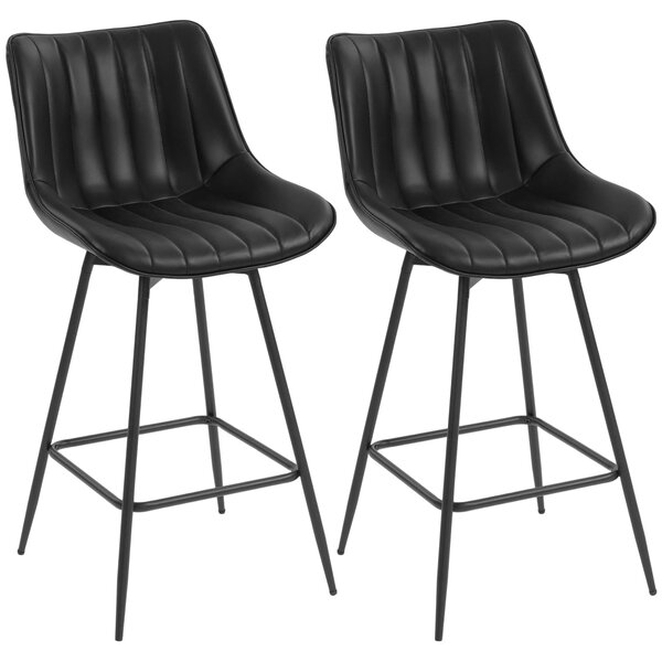 HOMCOM Set da 2 Sgabelli da Bar, Sedie da Bar Girevoli 360° Rivestite in Pelle Sintetica con Schienale e Poggiapiedi Nero | Aosom Italy