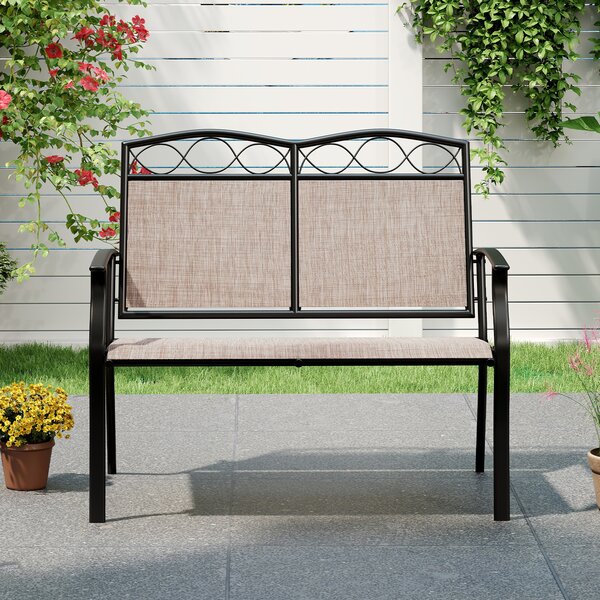 Costway Panca esterno 2 persone metallo robusto tessuto traspirante, Divanetto patio braccioli curvi giardino veranda piscina 300kg