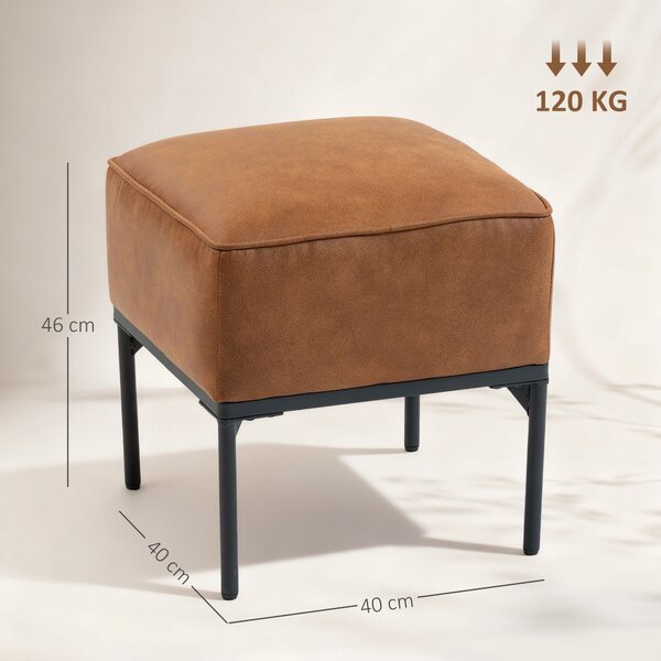 HOMCOM Poggiapiedi Salotto Pouf Basso Rivestito in PU con Gambe in Acciaio Imbottitura Spessa Ottoman per Divano Marrone | Aosom Italy