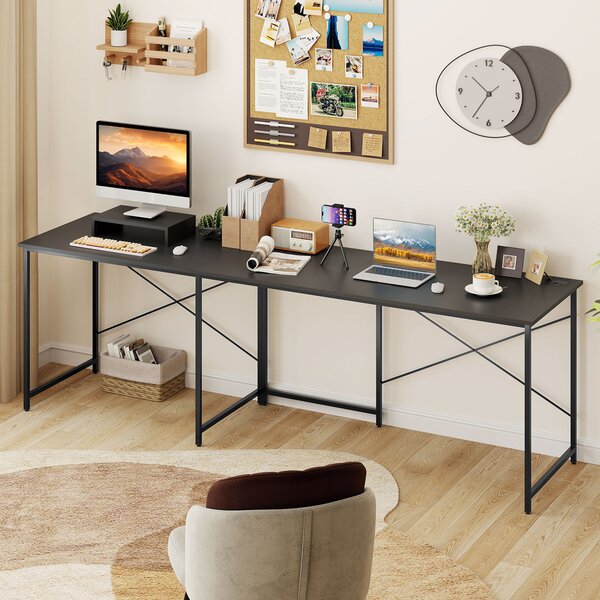 Costway Scrivania computer L 240 cm angolare convertibile supporto monitor, Tavolo ufficio 2 persone metallo robusto lavoro gioco Grigio