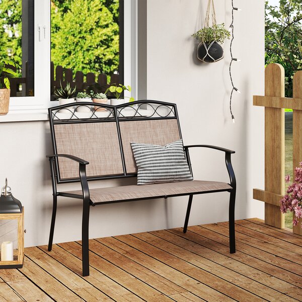 Costway Panca esterno 2 persone metallo robusto tessuto traspirante, Divanetto patio braccioli curvi giardino veranda piscina 300kg