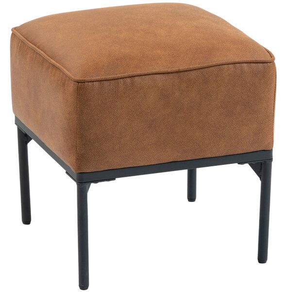 HOMCOM Poggiapiedi Salotto Pouf Basso Rivestito in PU con Gambe in Acciaio Imbottitura Spessa Ottoman per Divano Marrone | Aosom Italy