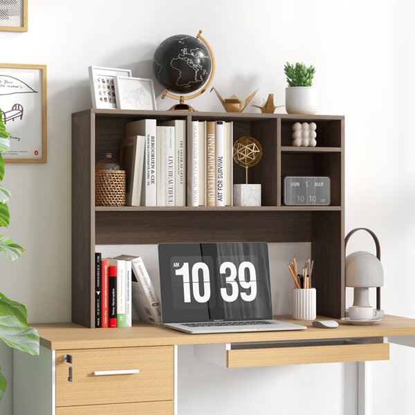 Costway Libreria da scrivania per computer con 4 cubi e scomparto posteriore aperto, Organizzatore di stoccaggio per scrivania Grigio