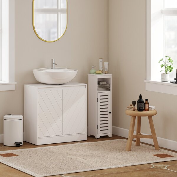 HOMCOM Mobile Sottolavabo Mobile da Bagno con 2 Ante Ripiano Regolabile per Lavabi con o senza Colonna 60x30x59,8 cm Bianco | Aosom Italy