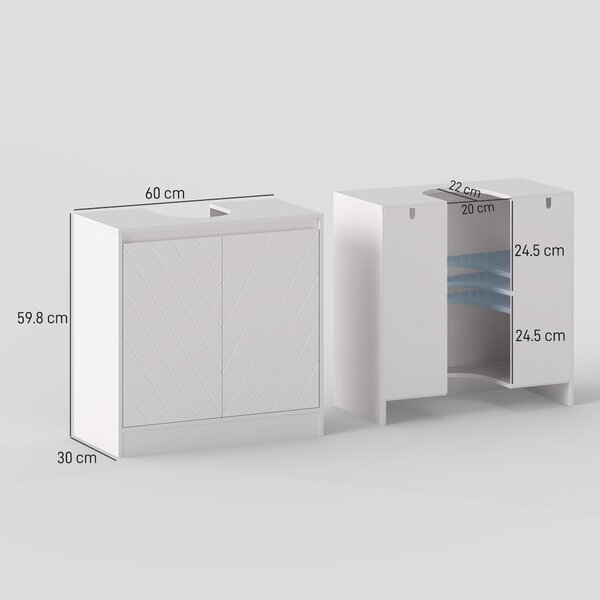 HOMCOM Mobile Sottolavabo Mobile da Bagno con 2 Ante Ripiano Regolabile per Lavabi con o senza Colonna 60x30x59,8 cm Bianco | Aosom Italy