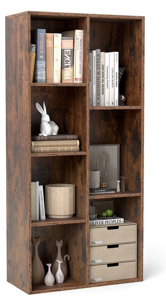 Costway Libreria a 7 cubi indipendente verticale orizzontale 7 scomparti 2 kit antiribaltamento, Organizer cubo espositivo casa ufficio soggiorno Marrone rustico