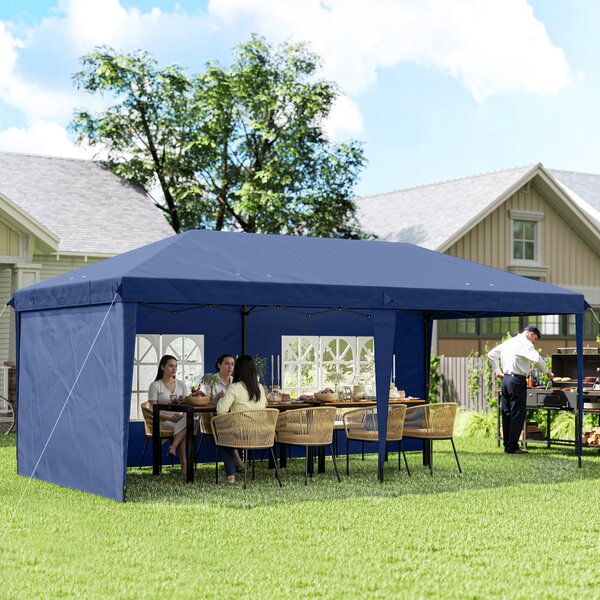 Outsunny Gazebo Pieghevole 6x3 m Pop-up con 4 Pannelli Laterali Rimovibili Tendone da Giardino con 2 Finestre e Borsa di Trasporto Azul | Aosom Italy