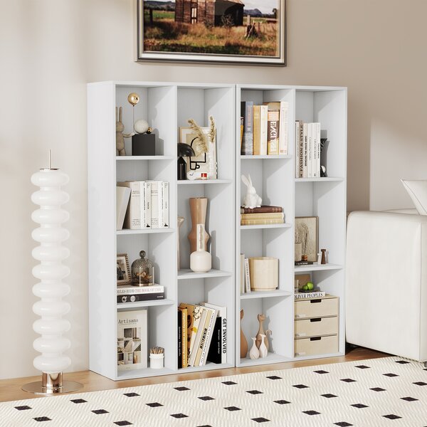 Costway Libreria a 7 cubi indipendente verticale orizzontale 7 scomparti 2 kit antiribaltamento, Organizer cubo espositivo casa ufficio soggiorno Bianco