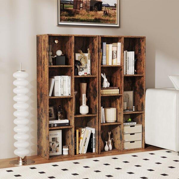 Costway Libreria a 7 cubi indipendente verticale orizzontale 7 scomparti 2 kit antiribaltamento, Organizer cubo espositivo casa ufficio soggiorno Marrone rustico