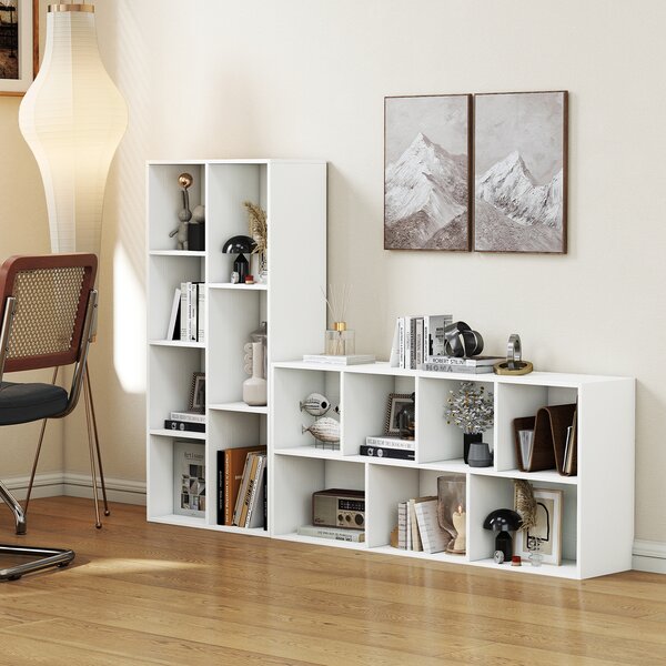 Costway Libreria a 7 cubi indipendente verticale orizzontale 7 scomparti 2 kit antiribaltamento, Organizer cubo espositivo casa ufficio soggiorno Bianco
