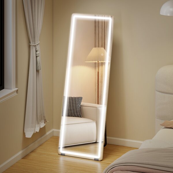 HOMCOM Specchio da Terra a Figura Intera con Luci 150x50 cm Senza Cornice 3 Temperature di Colore Luminosità Regolabile Trasparente | Aosom Italy