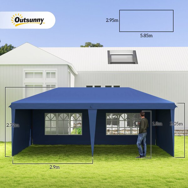 Outsunny Gazebo Pieghevole 6x3 m Pop-up con 4 Pannelli Laterali Rimovibili Tendone da Giardino con 2 Finestre e Borsa di Trasporto Azul | Aosom Italy