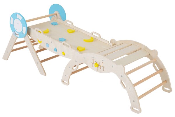Costway Set triangolare 8 in 1 legno montessori nautico arrampicata scivolo, Set scala arco labirinto palestra interna pieghevole bambini Naturale