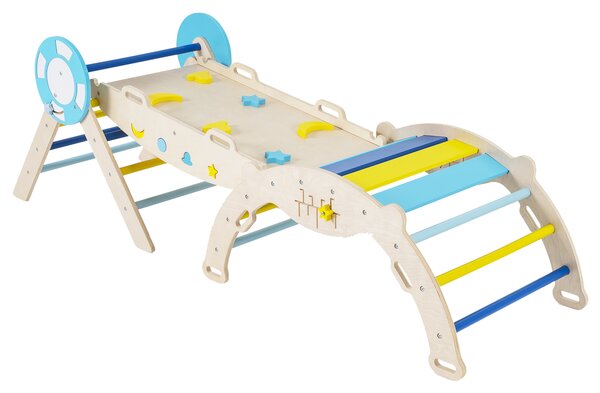 Costway Set triangolare 8 in 1 legno montessori nautico arrampicata scivolo, Set scala arco labirinto palestra interna pieghevole bambini Macaron