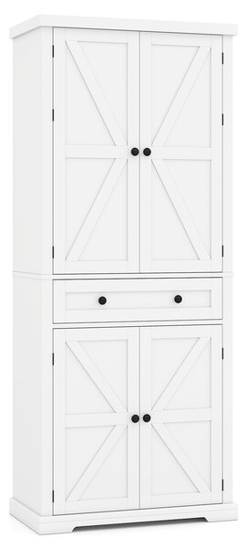 Costway Armadio dispensa da cucina ripiani regolabili grande cassetto vassoi scorrevoli moderno alto, Mobile portaoggetti per cucina sala da pranzo soggiorno Bianco