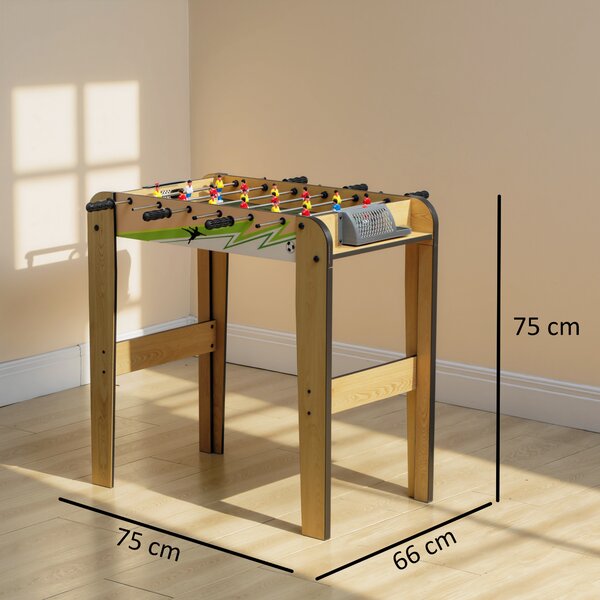 SPORTNOW Calcio balilla per bambini in legno Tavolo da calcio balilla con 2 contatori 6 aste 18 giocatori 75x66x75 cm Naturale | Aosom Italy