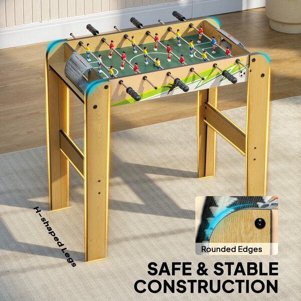 SPORTNOW Calcio balilla per bambini in legno Tavolo da calcio balilla con 2 contatori 6 aste 18 giocatori 75x66x75 cm Naturale | Aosom Italy