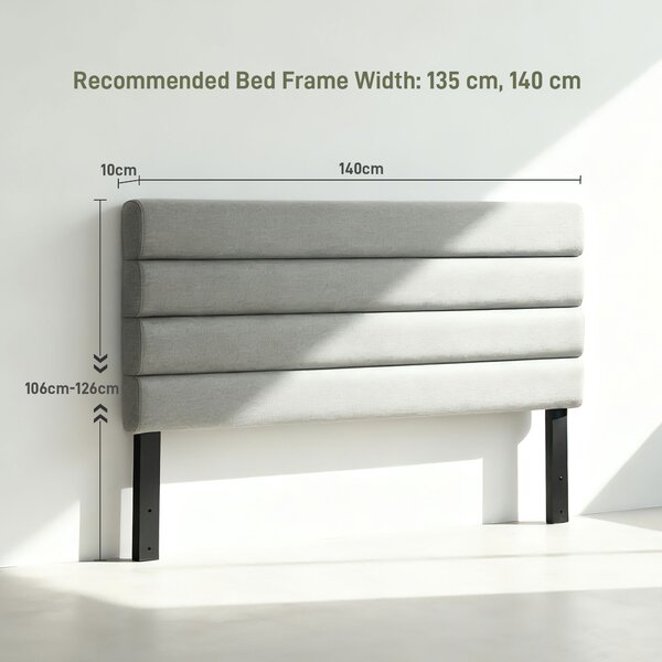 HOMCOM Testiera per Letto 140 cm Imbottita in Lino Altezza Regolabile 3 Livelli 106/116/126 cm Montata a Parete Grigio | Aosom Italy