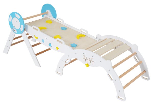 Costway Set triangolare 8 in 1 legno montessori nautico arrampicata scivolo, Set scala arco labirinto palestra interna pieghevole bambini Bianco