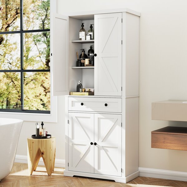 Costway Armadio dispensa da cucina ripiani regolabili grande cassetto vassoi scorrevoli moderno alto, Mobile portaoggetti per cucina sala da pranzo soggiorno Bianco