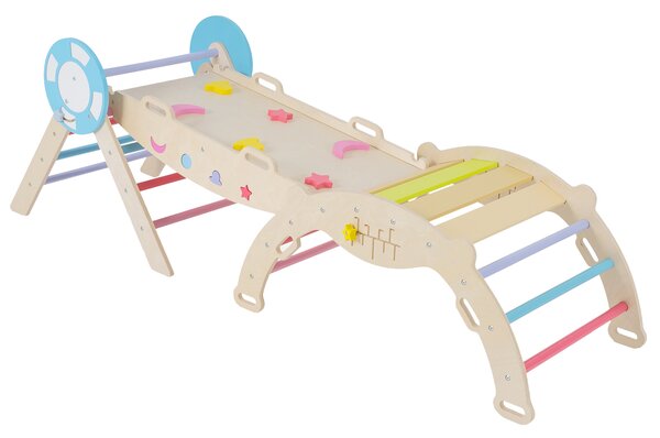 Costway Set triangolare 8 in 1 legno montessori nautico arrampicata scivolo, Set scala arco labirinto palestra interna pieghevole bambini Colorato