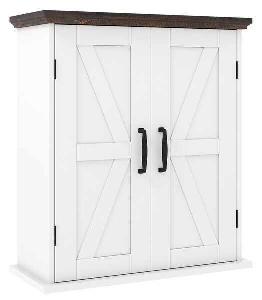 Costway Armadietto parete bagno farmhouse farmacia 2 ante ripiani regolabili, Armadietto soppalco wc cucina lavanderia ingresso