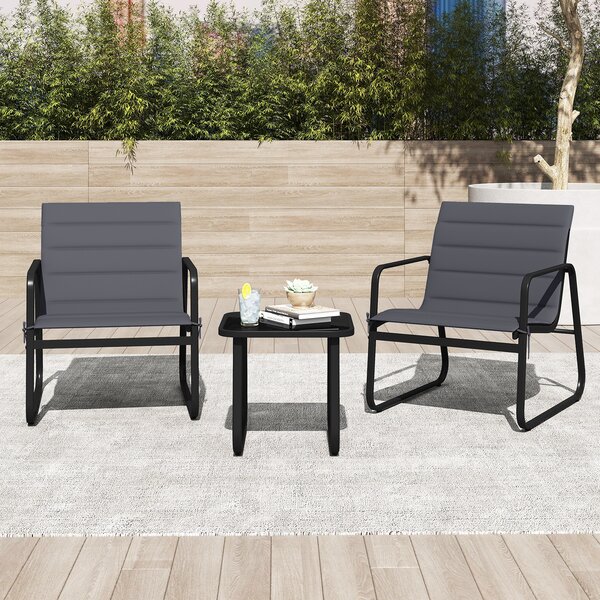 Costway Set bistrò da esterno 3 pezzi metallo moderno piano vetro temperato cuscini rimovibili, Sedie da giardino traspiranti set relax per cortile esterni