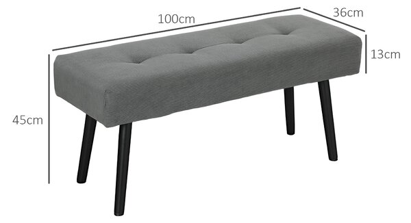 HOMCOM Panca Fondo Letto a Trapunta in Tessuto Effetto Velluto a Coste e Acciaio, 100x36x45 cm, Grigio | Aosom Italy
